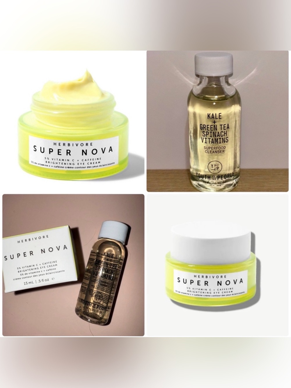 Herbivore Super Nova Brightening Eye Cream & YOUTH TO THE PEOPLE Kale Cleanser